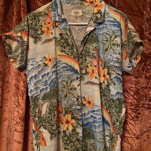 Marine Layer Malia Button Down in Blue Hawaiian Vacation Print